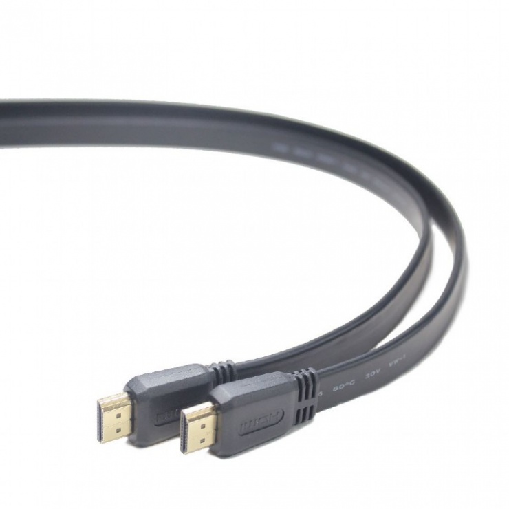 Imagine Cablu HDMI T-T v2.0 4K@30Hz Flat 1m Negru, Gembird CC-HDMI4F-1M